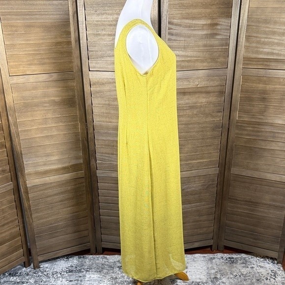 DR Women Chartreuse Yellow Textured Sleeveless Scoop Neck Maxi Dress Size 8 - Picture 6 of 8